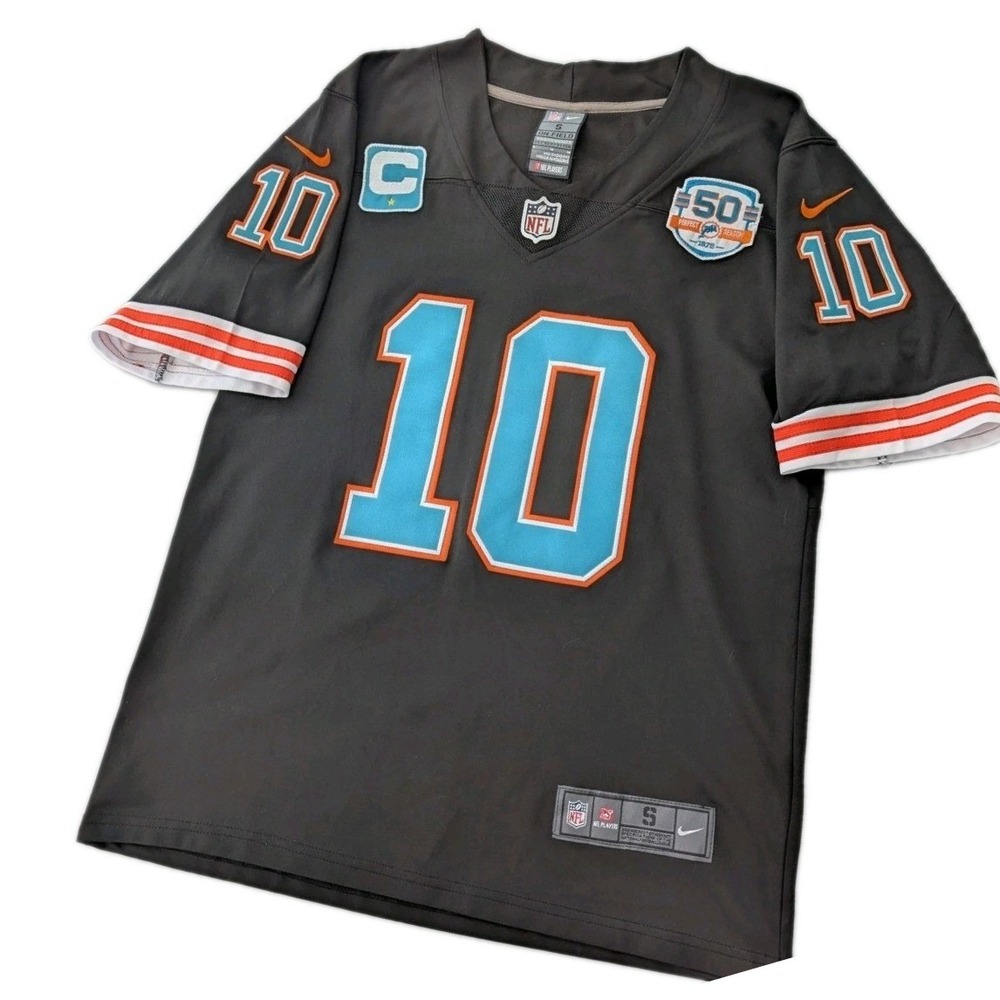 Nike Tyreek Hill #10 Miami Dolphins Black Jersey Mens S Captain 50th Patch